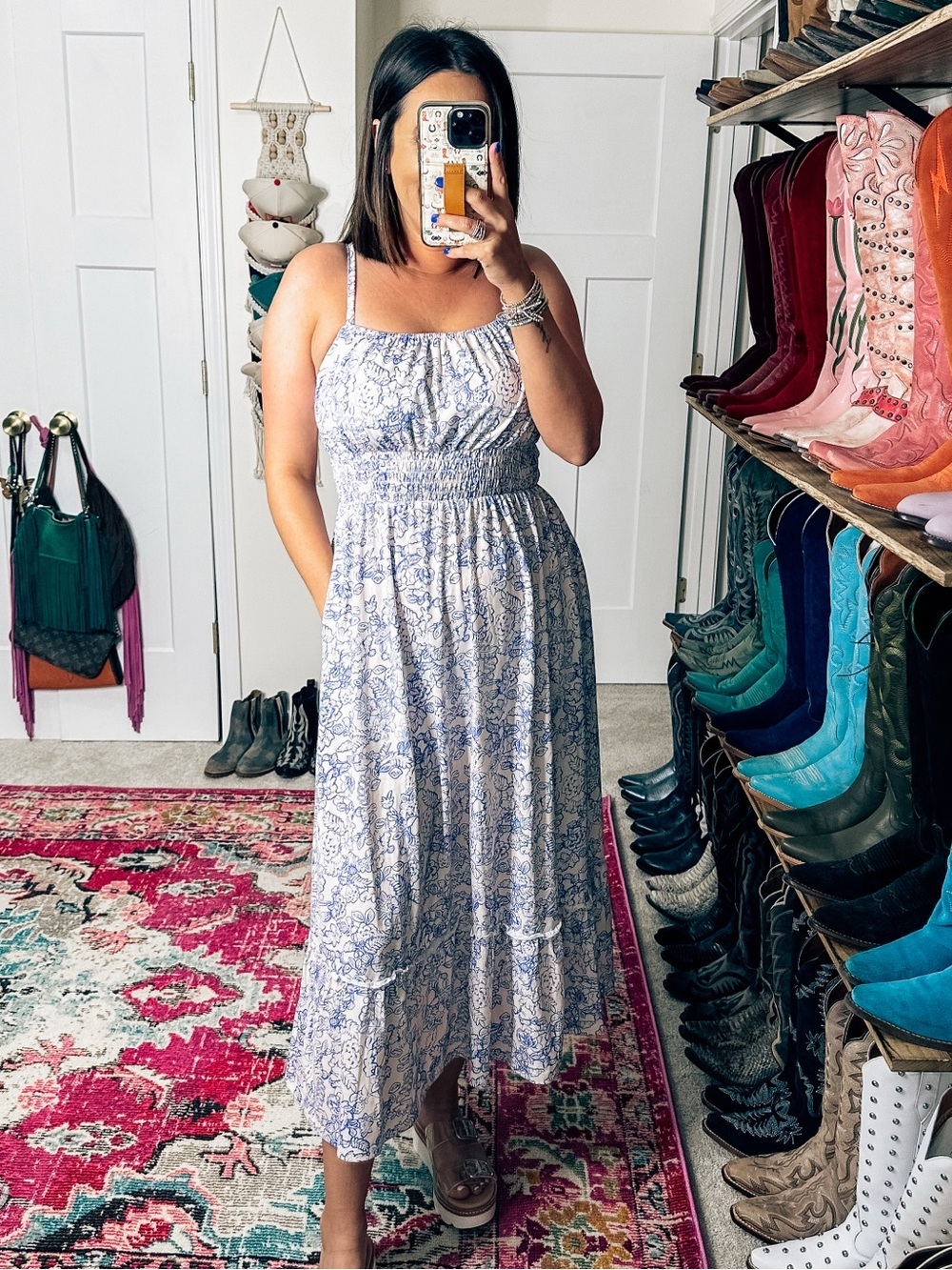 Blue Floral Smocked Waist Sundress - Women - Picture 1 of 4